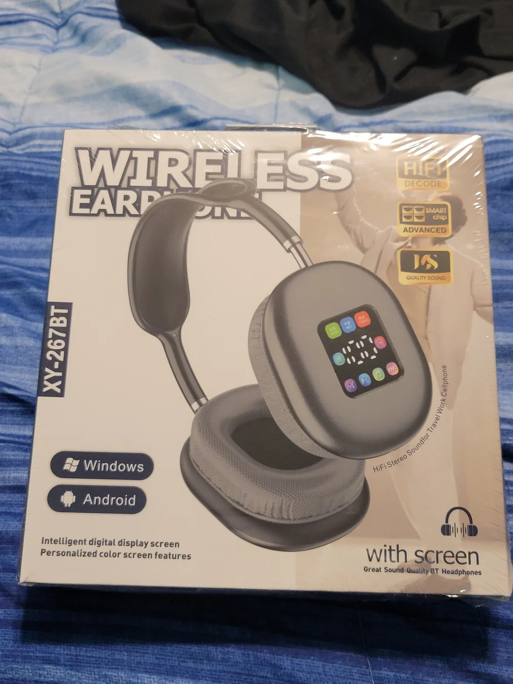 Wireless Over-Ear Headphones with Screen - Black